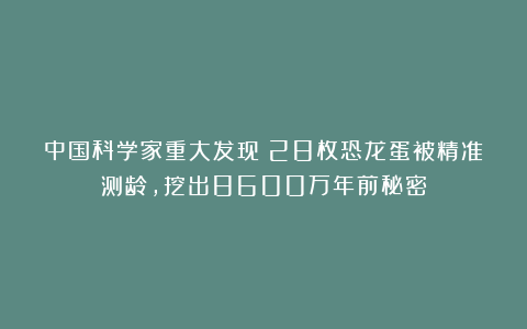 中国科学家重大发现！28枚恐龙蛋被精准测龄，挖出8600万年前秘密