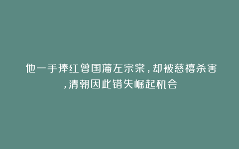 ​他一手捧红曾国藩左宗棠，却被慈禧杀害，清朝因此错失崛起机会