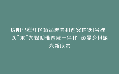 咸阳马栏红区域品牌亮相西安地铁1号线 以“果”为媒助推西咸一体化 彰显乡村振兴新成果