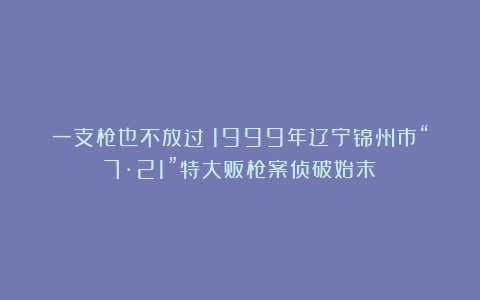 一支枪也不放过！1999年辽宁锦州市“7·21”特大贩枪案侦破始末