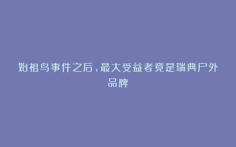 始祖鸟事件之后，最大受益者竟是瑞典户外品牌