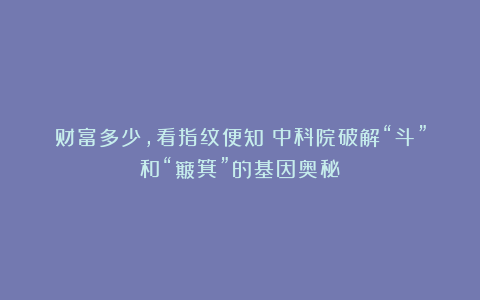 财富多少，看指纹便知？中科院破解“斗”和“簸箕”的基因奥秘