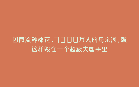 因截流种棉花，7000万人的母亲河，就这样毁在一个超级大国手里！