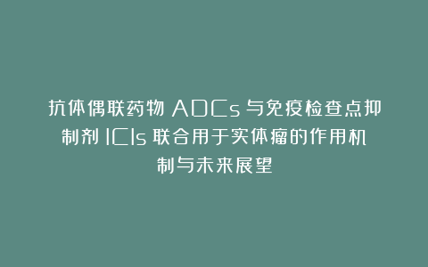 抗体偶联药物（ADCs）与免疫检查点抑制剂（ICIs）联合用于实体瘤的作用机制与未来展望