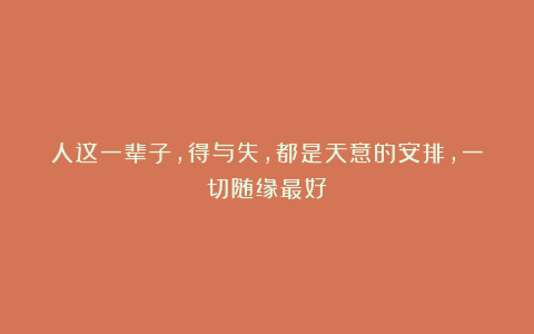 人这一辈子，得与失，都是天意的安排，一切随缘最好