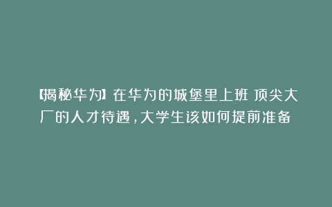 【揭秘华为】在华为的城堡里上班：顶尖大厂的人才待遇，大学生该如何提前准备？