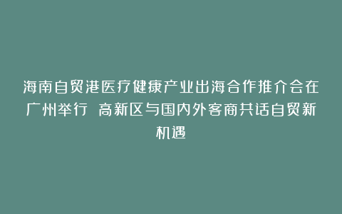 海南自贸港医疗健康产业出海合作推介会在广州举行 高新区与国内外客商共话自贸新机遇