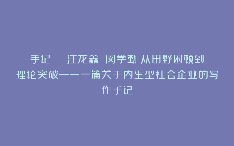 手记 | 汪龙鑫 闵学勤：从田野困顿到理论突破——一篇关于内生型社会企业的写作手记