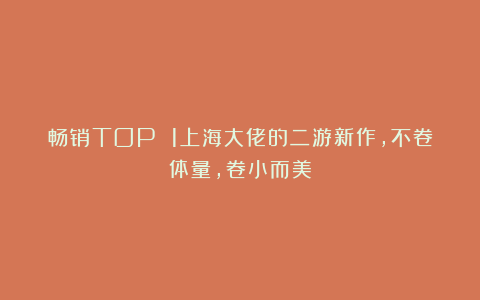 畅销TOP 1上海大佬的二游新作，不卷体量，卷小而美