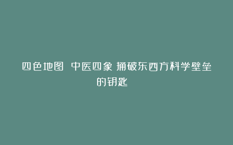 四色地图 中医四象：捅破东西方科学壁垒的钥匙🔑