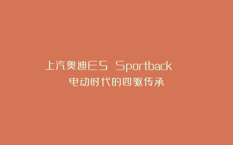 上汽奥迪E5 Sportback | 电动时代的四驱传承