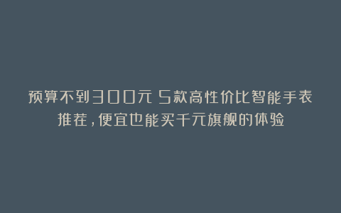 预算不到300元？5款高性价比智能手表推荐，便宜也能买千元旗舰的体验