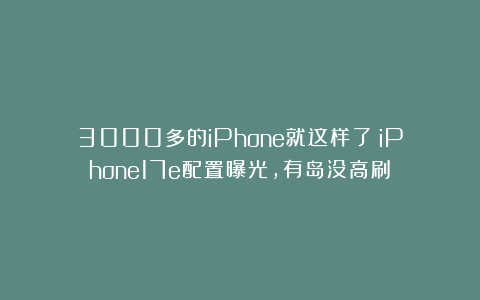 3000多的iPhone就这样了！iPhone17e配置曝光，有岛没高刷