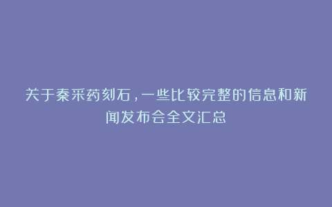 关于秦采药刻石，一些比较完整的信息和新闻发布会全文汇总