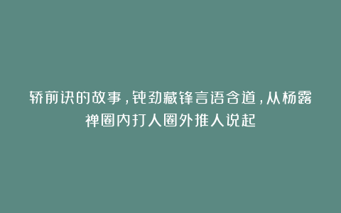 轿前诀的故事,骨劲藏锋言语含道,从杨露禅圈内打人圈外推人说起