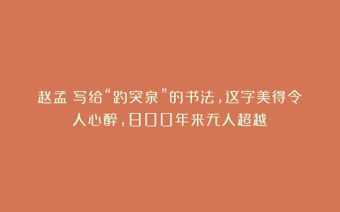 赵孟頫写给“趵突泉”的书法，这字美得令人心醉，800年来无人超越！