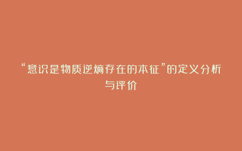 “意识是物质逆熵存在的本征”的定义分析与评价