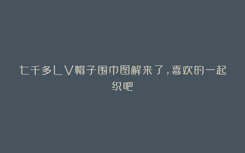 七千多LV帽子围巾图解来了，喜欢的一起织吧