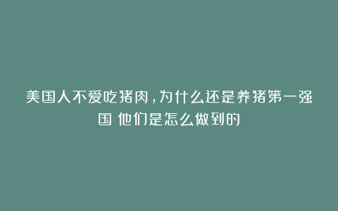 美国人不爱吃猪肉，为什么还是养猪第一强国？他们是怎么做到的？