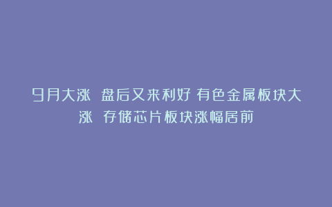 9月大涨 盘后又来利好！有色金属板块大涨 存储芯片板块涨幅居前