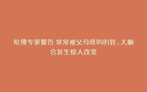 哈佛专家警告：常常被父母吼叫的娃，大脑会发生惊人改变