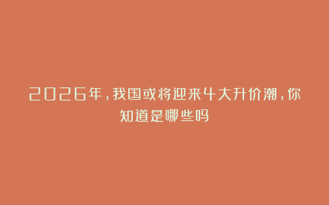 2026年,我国或将迎来4大升价潮,你知道是哪些吗?