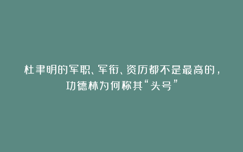 杜聿明的军职、军衔、资历都不是最高的，功德林为何称其“头号”