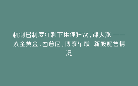 机制B制度红利下集体狂欢，都大涨！——紫金黄金，西普尼，博泰车联 新股配售情况
