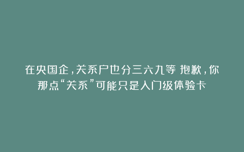 在央国企,关系户也分三六九等:抱歉,你那点“关系”可能只是入门级体验卡