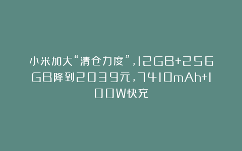 小米加大“清仓力度”，12GB+256GB降到2039元，7410mAh+100W快充