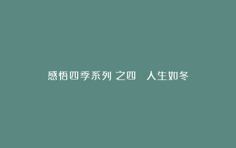 感悟四季系列（之四） 人生如冬