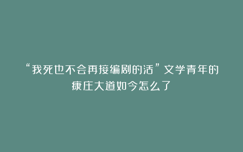 “我死也不会再接编剧的活”｜文学青年的康庄大道如今怎么了？