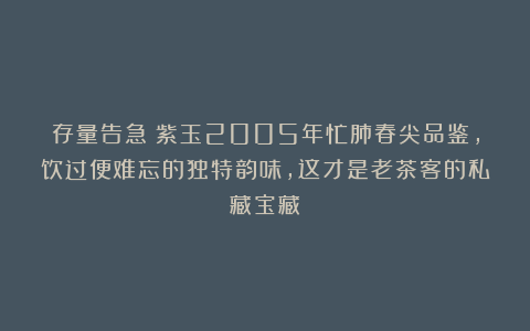 存量告急！紫玉2005年忙肺春尖品鉴，饮过便难忘的独特韵味，这才是老茶客的私藏宝藏
