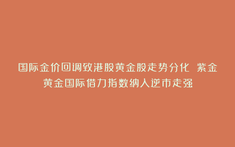 国际金价回调致港股黄金股走势分化 紫金黄金国际借力指数纳入逆市走强