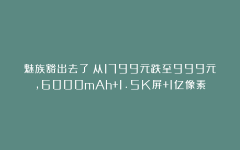 魅族豁出去了！从1799元跌至999元，6000mAh+1.5K屏+1亿像素