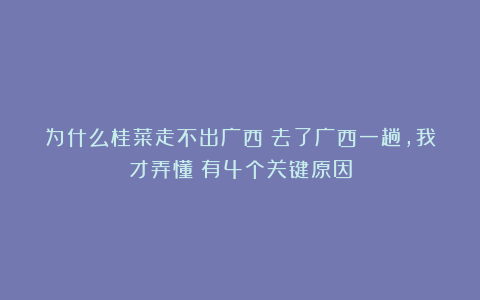 为什么桂菜走不出广西？去了广西一趟，我才弄懂：有4个关键原因