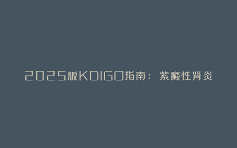 2025版KDIGO指南: 紫癜性肾炎