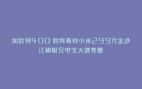 加价到400？如何看待小米299元金沙江磁吸充电宝火速售罄？