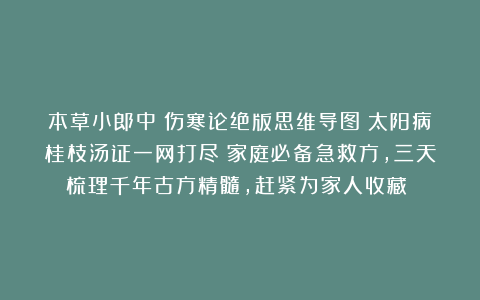 本草小郎中：伤寒论绝版思维导图：太阳病桂枝汤证一网打尽！家庭必备急救方，三天梳理千年古方精髓，赶紧为家人收藏！ 