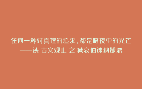 任何一种对真理的追求，都是暗夜中的光芒——读《古文观止》之《臧哀伯谏纳郜鼎》