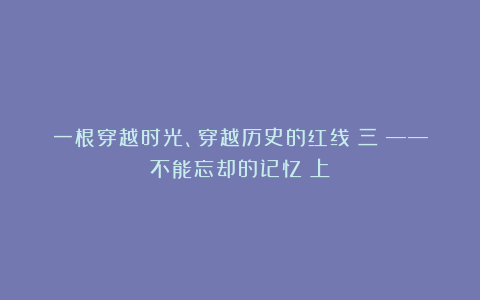 一根穿越时光、穿越历史的红线（三）——不能忘却的记忆（上）
