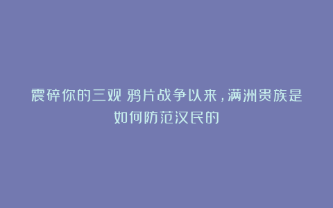 震碎你的三观！鸦片战争以来，满洲贵族是如何防范汉民的？