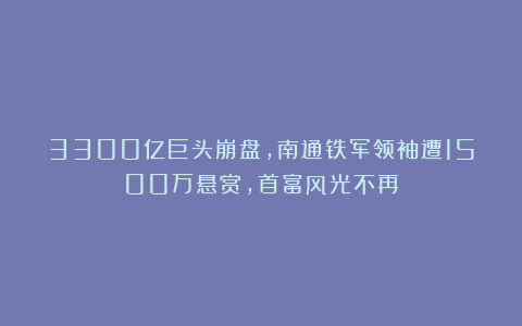 3300亿巨头崩盘，南通铁军领袖遭1500万悬赏，首富风光不再