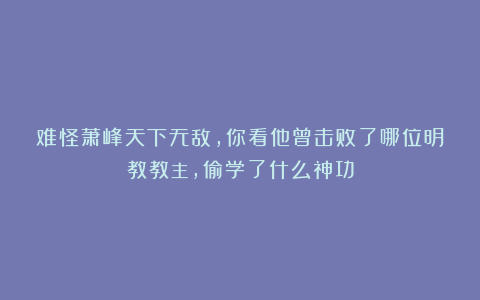 难怪萧峰天下无敌，你看他曾击败了哪位明教教主，偷学了什么神功