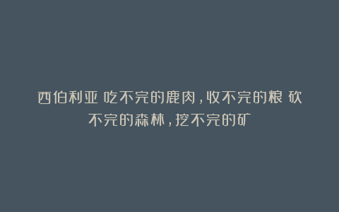 西伯利亚：吃不完的鹿肉，收不完的粮；砍不完的森林，挖不完的矿