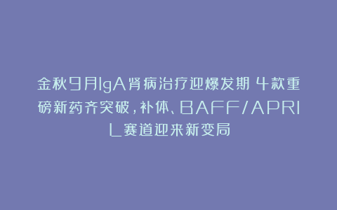 金秋9月IgA肾病治疗迎爆发期！4款重磅新药齐突破，补体、BAFF/APRIL赛道迎来新变局