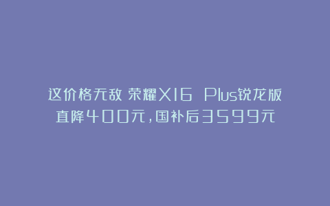 这价格无敌！荣耀X16 Plus锐龙版直降400元，国补后3599元