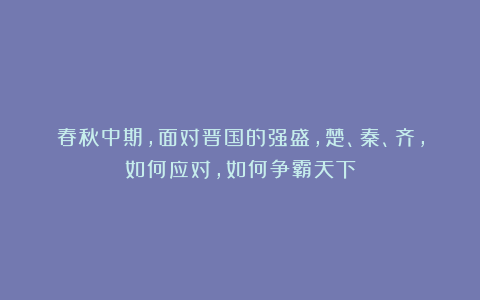 春秋中期，面对晋国的强盛，楚、秦、齐，如何应对，如何争霸天下