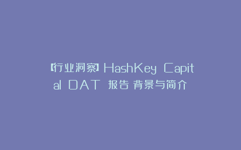 【行业洞察】HashKey Capital DAT 报告：背景与简介