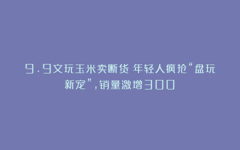 9.9文玩玉米卖断货？年轻人疯抢“盘玩新宠”，销量激增300%